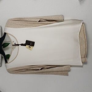 Repeat Cream Silk w/ Beige Spandex Sides Dolman Sleeves NEW Asymmetrical Small